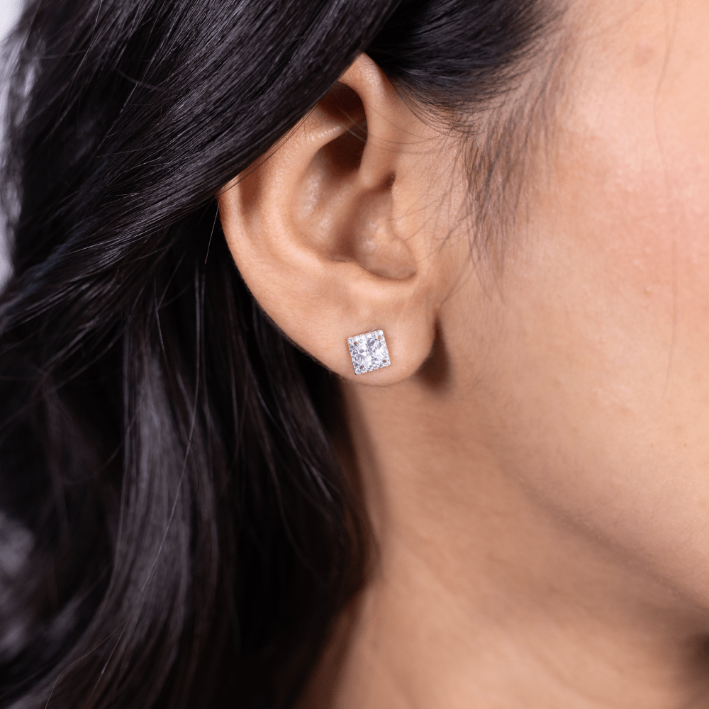 Square Halo Stud Earrings - Onira Jewels