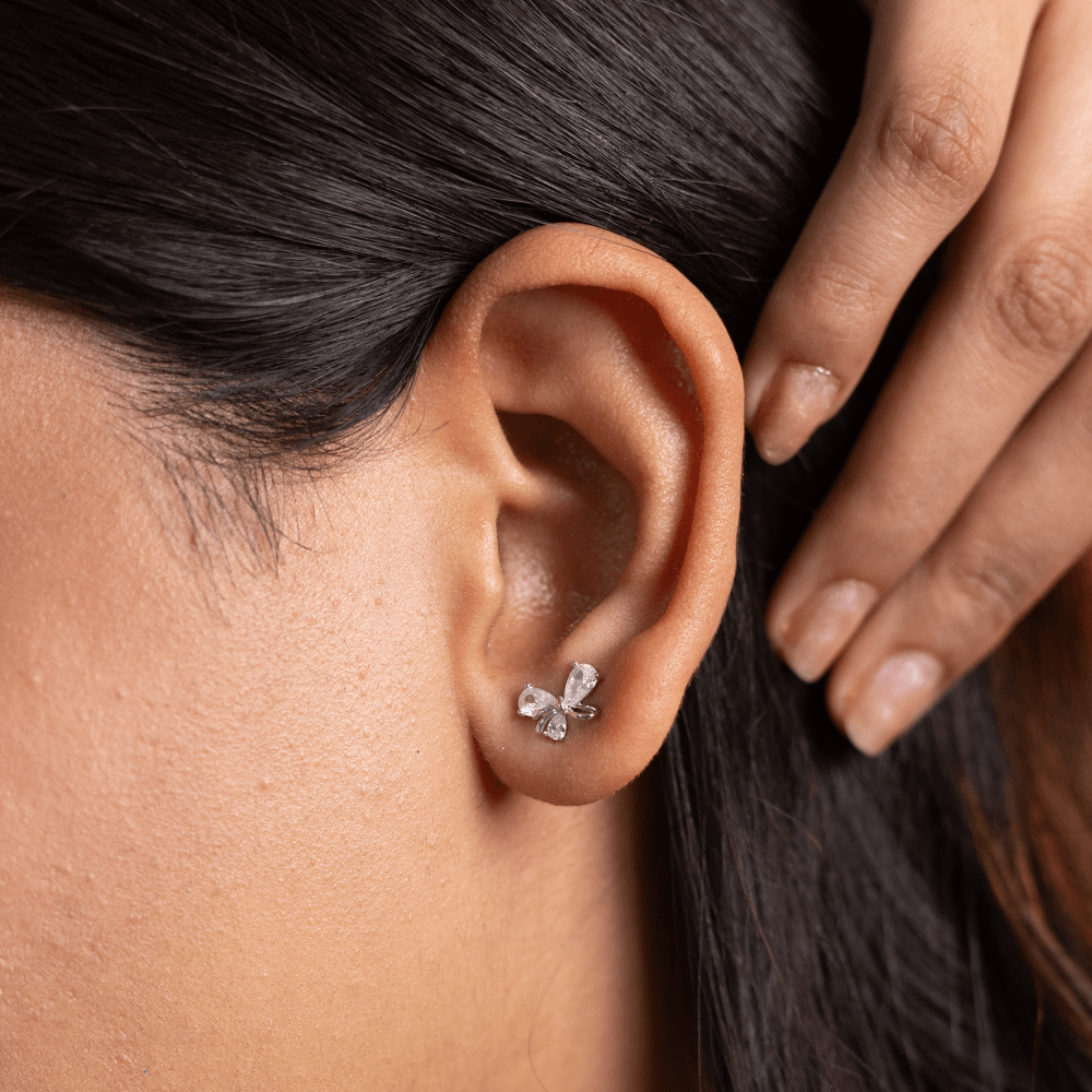 Bow Crystal Stud Earrings - Onira Jewels