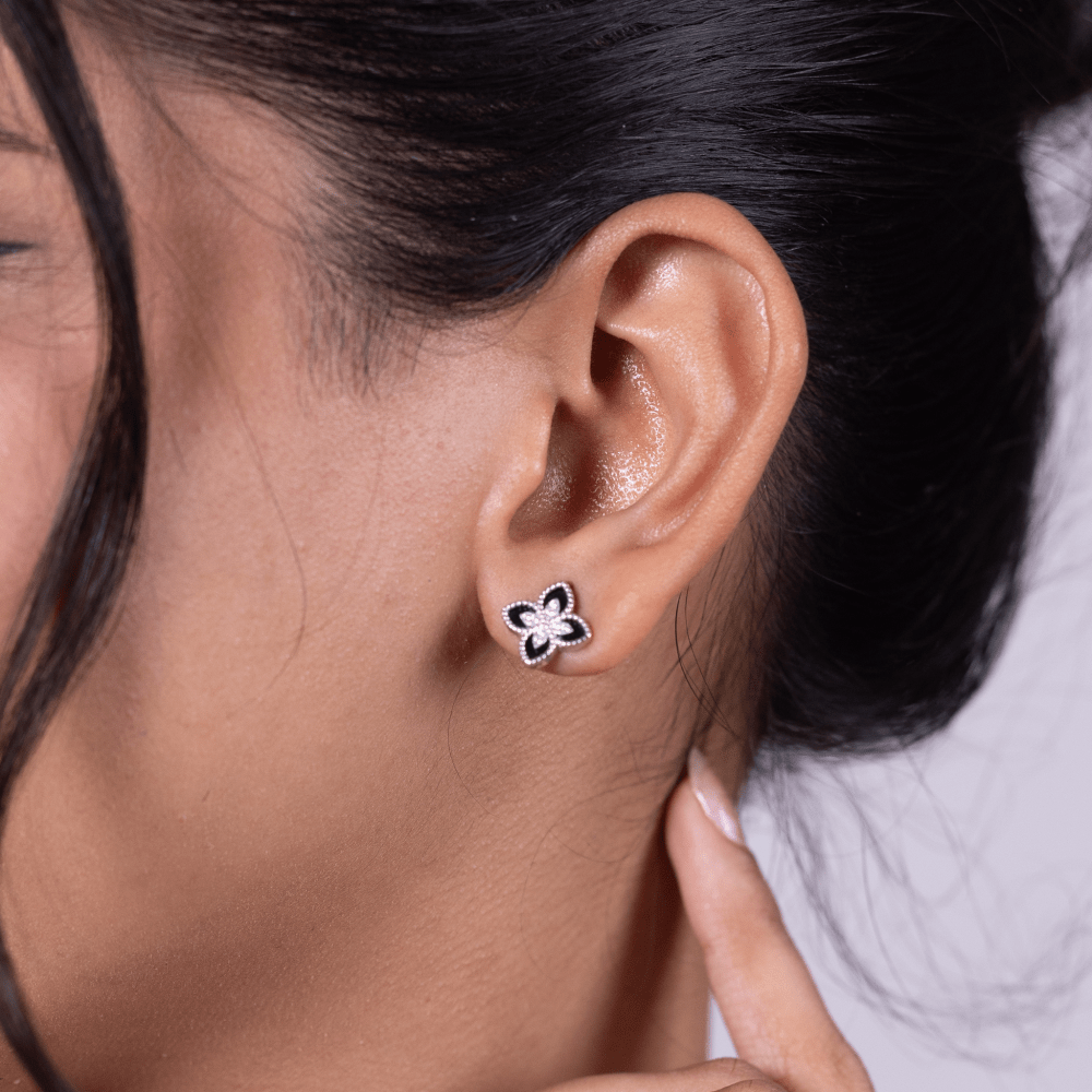 Noir Clover Stud Earrings - Onira Jewels