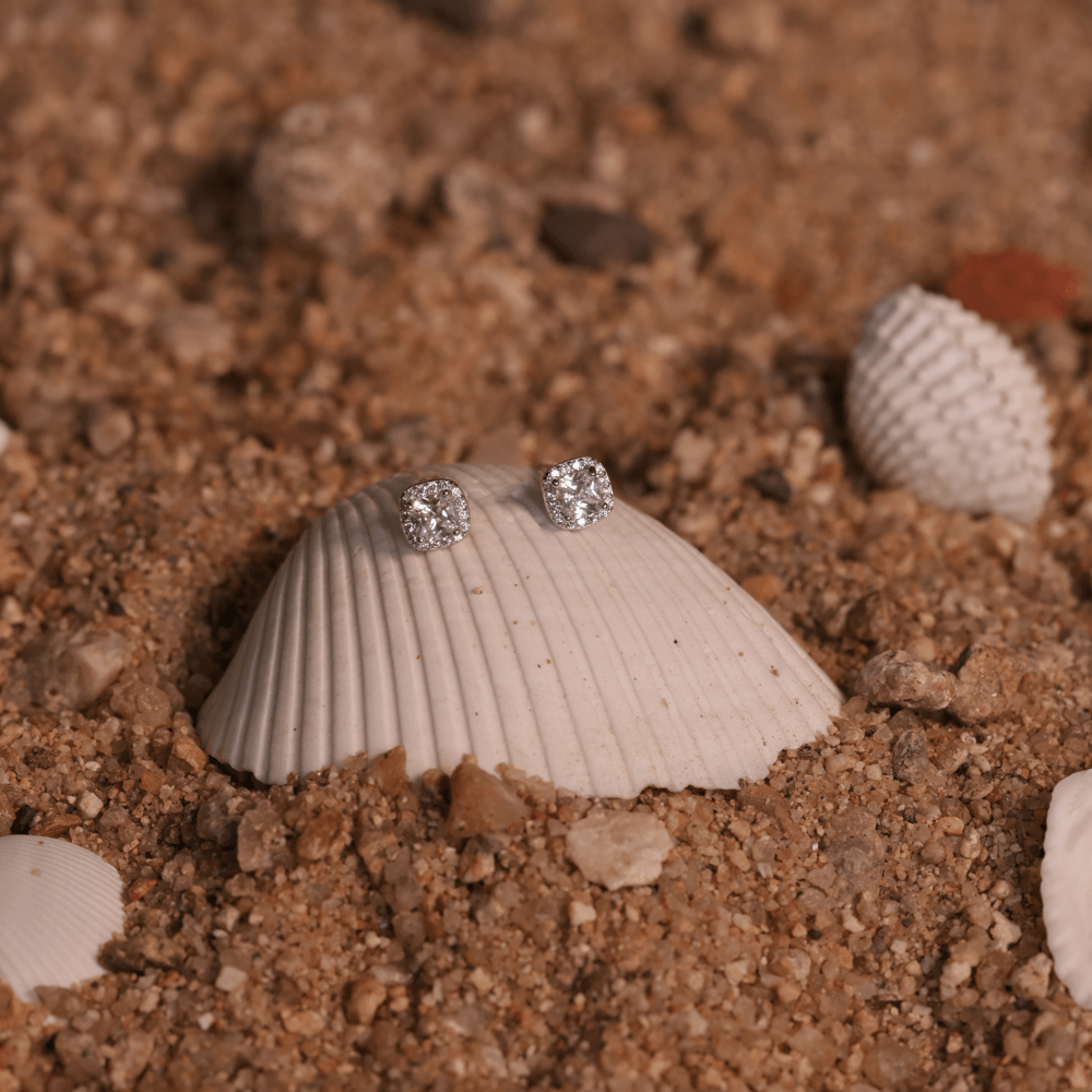 Cushion Halo Stud Earrings - Onira Jewels