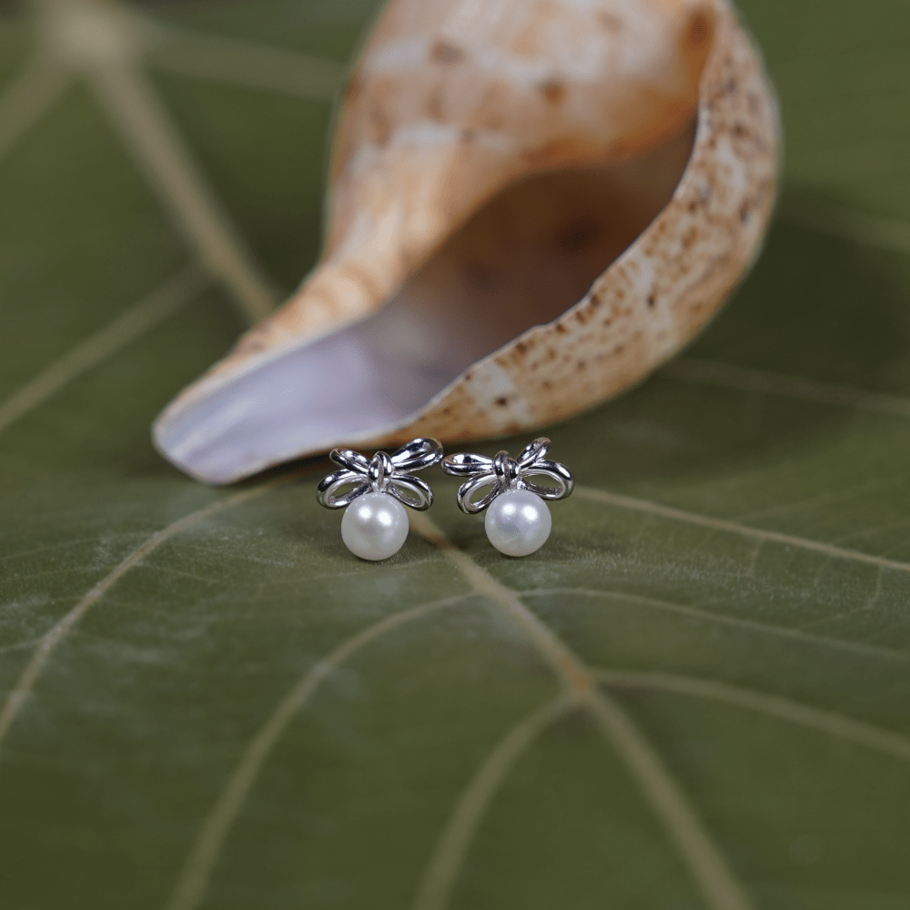 Pearl Bow Stud Earrings - Onira Jewels