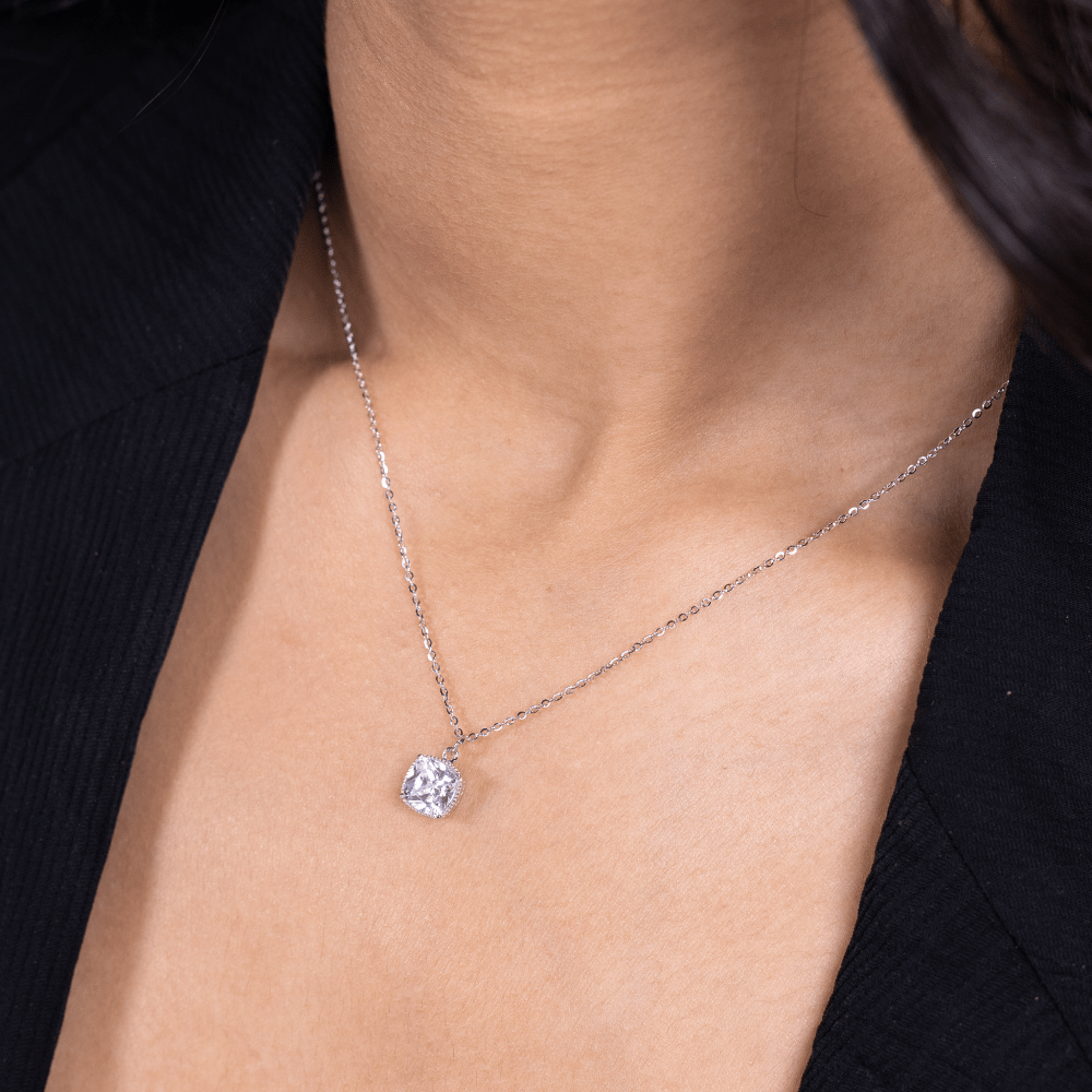 Cushion Halo Solitaire Necklace