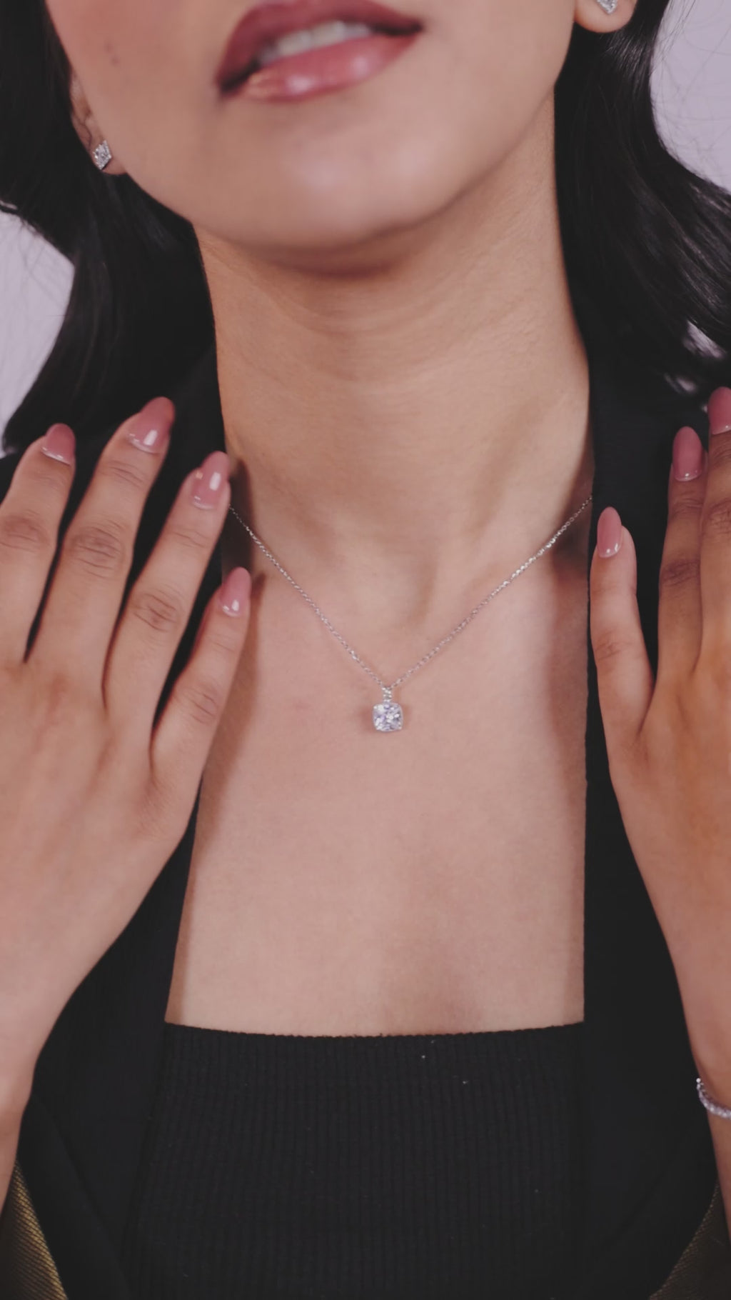 Cushion Halo Solitaire Necklace