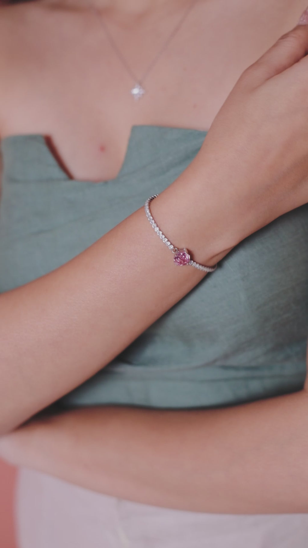 Pink Solitaire Tennis Bracelet